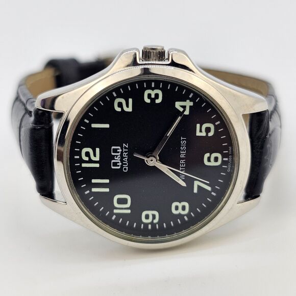 Citizen QQ Women Watch 30MM Gray Case Black Dial Black Leather Bands New Battery - Picture 1 of 13